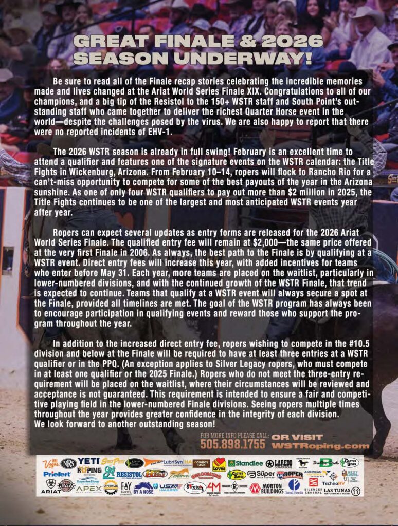 WSTR announces 2026 season underway with Title Fights in Wickenburg, Arizona, and qualifier entry requirements for the Ariat World Series Finale